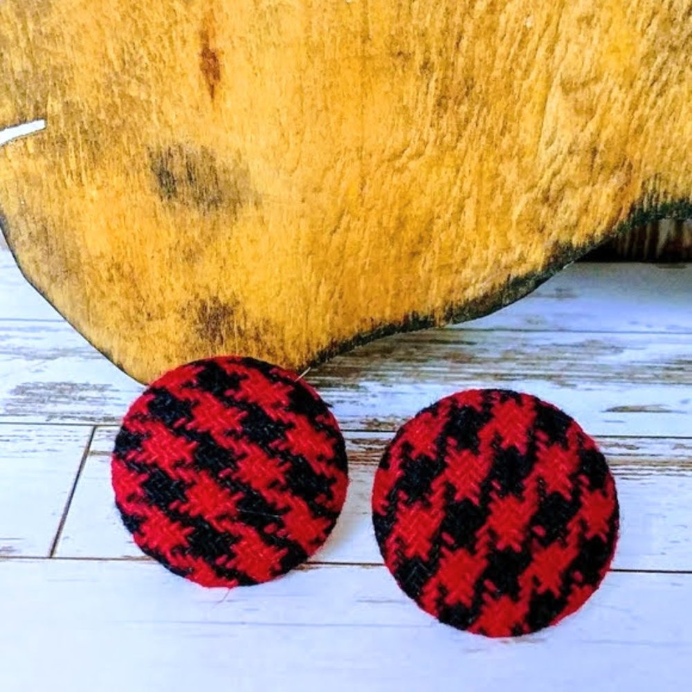 Hound's Tooth Fabric Earrings - Picture 1 of 3
